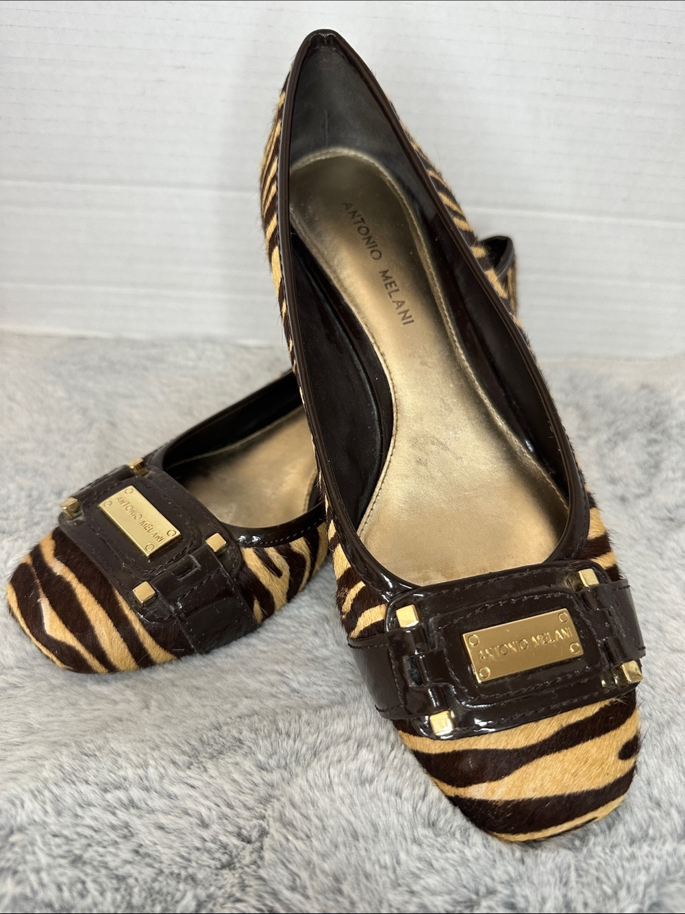 Antonio Melani Zebra Calf Hair Wedge Heels Size 8